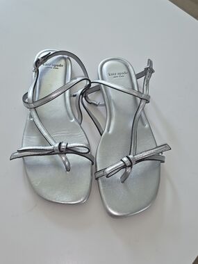 Kate Spade Metallic Silver Strappy Flat Sandals